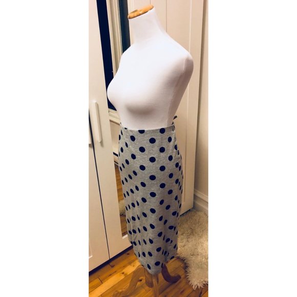 Forever 21 Retro Grey Polka Dot Pencil Midi Skirt Size Large - Picture 3 of 4